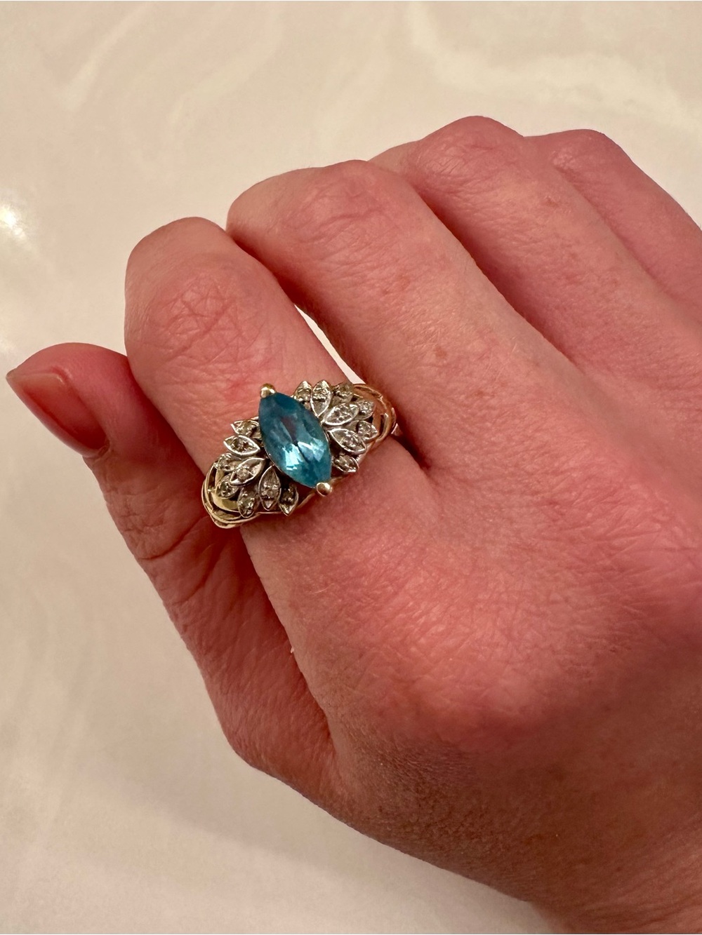 Solid 10k blue topaz and diamond ring